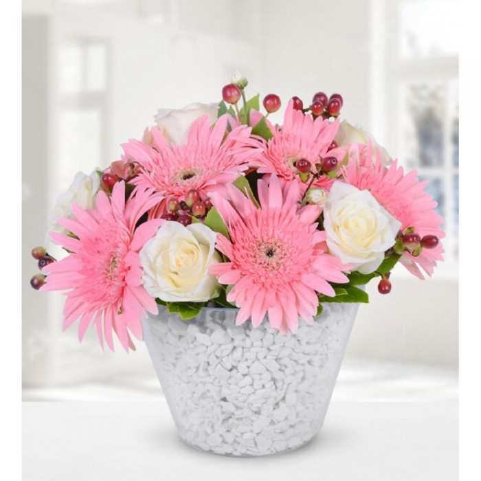 White Rose and Gerbera in Ceramics